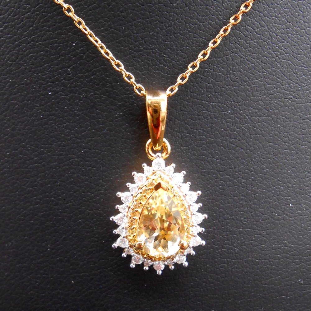 Necklace, Brazilian Sunfire Beryl & Multi Gemstone Double Halo, Vermeil YG /SS